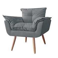 Poltrona decorativa Opalla Pés Palito Suede Cinza - DS Estofados