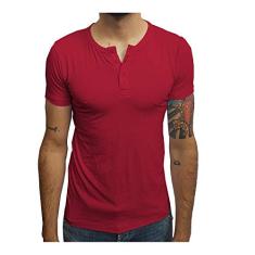 Camiseta Henley Manga Curta tamanho:g;cor:vermelho