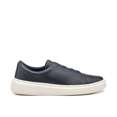 Tenis Casual Sneaker Couro Collins Masculino Marinho Calce Facil Elastico Solado Costurado