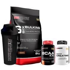 Kit Hipercalórico 6 Six Bulking Chocolate 6kg + Power Creatina 100g + BCAA 4,5 100g + Coqueteleira – Bodybuilders