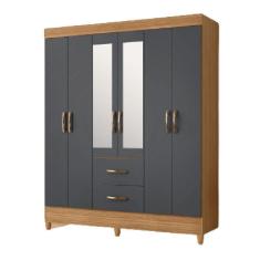 Guarda Roupas Casal Com Espelho 6 Portas 2 Gavetas Mobi Nature / Grafite Albatroz Nat/titan