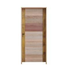 Kit Porta de Madeira 3B 210x82cm Batente 14cm Fechadura Golf Rodam Padrão Cedrinho