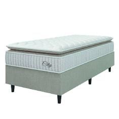 Cama Box Colchão Solteiro Molas Ensacadas City Pillow Top 88x188x61cm Branco / Bege Hellen - Suporta até 110kg por Pessoa