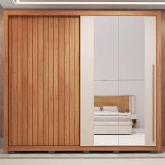 Guarda-roupa Casal Ripado com Espelhos 2 Portas e 4 Gavetas Suburban Espresso Móveis Freijó/Off White