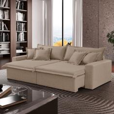 Sofá Cama Áustria 3 Lugares Retrátil Reclinável 230cm Veludo Bege