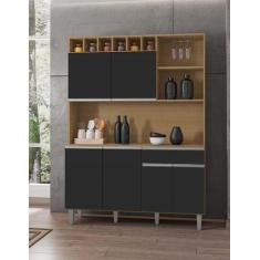 Armário Para Cozinha Kit Alice Ambiente Amêndoa Preto - AJL