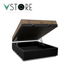 Cama Box Baú Casal Bravus + Colchão Madrid D33 Mola Ensacada 138x188x6