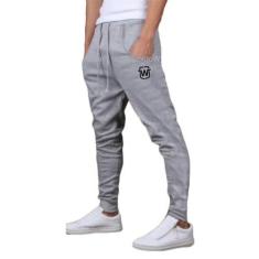 Calça de moletom wooks masculina saruel skinny sport luxo, Cinzaclaro,