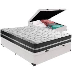 Cama Box Baú Branco e Colchão Classic Preto Molas ensacadas Casal Anjos