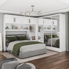 Guarda-roupa Casal Modulado 4 Portas Santiago 3 Portas Premium 5 Gaveta com Espelho Branco