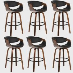 Kit com 6 Banquetas Base de Madeira Nicole Preto