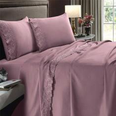 Jogo De Cama Buettner Queen 4 Pçs Sonata Com Renda Rosa