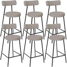 Kit 06 Banquetas Baixa Para Cozinha Sala De Jantar Bancada Milão L02 Linho Bege