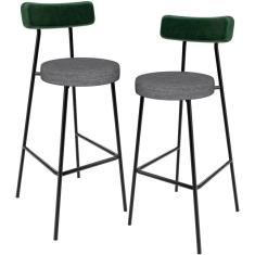 Kit 02 Banquetas Alta Bar Cozinha Sala Jantar Milão L02 Facto Verde Linho Cinza Escuro