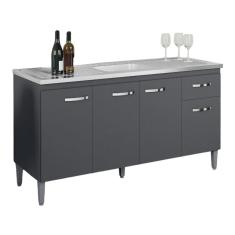 Balcão Para Pia Gabriela 150 Cm 4 Portas Cinza Ajl