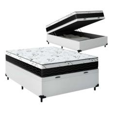 Cama Box Baú Casal 138 Tecido Sintético Branco Com Colchão Espuma D33 One Face Preto - Bello Box - 58x138x188