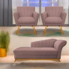 Kit Diva Recamier Vanessa 185cm Lado Esquerdo e 02 Poltronas Laura Lin