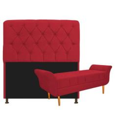 Kit Cabeceira Lady e Recamier Ari 160 cm Queen Size Suede Vermelho - D