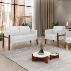 Kit 1 Sofá Namoradeira e 1 Poltrona Lana Corano Base de Madeira - D'Ro