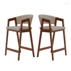 Kit 2 Banquetas Alta de Madeira Maciça Pinhão Ravena com Encosto Suede Bege CCS