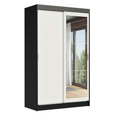 Guarda-Roupa Solteiro Madesa Tokio 2 Portas de Correr com Espelho 2 Gavetas - Preto/Branco