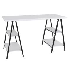 Mesa Escrivaninha Cavalete 135cm Estilo Industrial Prisma C08 Branco Chess/Preto - Mpozenato