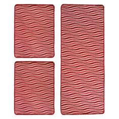 Jogo de Tapete Cozinha 3 Peças Pratik Ondas Vermelhas Oasis