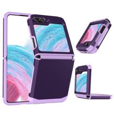 Capa de telefone integrada com dobradiça de armadura galvanizada para Samsung Galaxy Z Flip 5 4 3 Flip5 Flip4 Flip3 5G Capa protetora rígida, roxa, para Galaxy Z Flip 3 5G