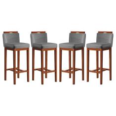 Kit 4 Banquetas Alta Estofadas para Bancada 38x102 Cm Líbia Madeira Maciça Suede CCS