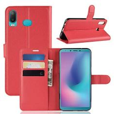 Capa para Samsung A6S, carteira flip de couro PU premium com compartimento para cartão, suporte e fecho magnético [capa interior à prova de choque de TPU] Compatível com Samsung A6S