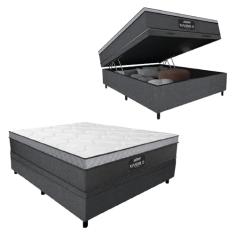 Cama Box Baú Casal Colchão Gazin Maximus Molas Ensacadas 138x188x65cm Linho Grafite/Preto - Suporta até 120kg por Pessoa