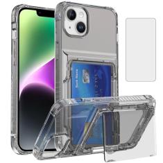 Asuwish Capa de celular para iPhone 13 6,1 polegadas transparente carteira celular com protetor de tela de vidro temperado e compartimento fino para cartão de crédito iPhone13 5G i i-Phone i13