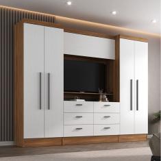 Guarda-roupa Modulado Viena 4 Portas 6 Gavetas3 Peças Espresso Móveis Nogal/Branco