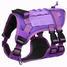 DoggieKit Arnês tático para cães médios e grandes sem puxar, peitoral para cães militares com alça, colete para cães de serviço com painéis Molle e laço, arnês ajustável para treinamento de caça e caminhada