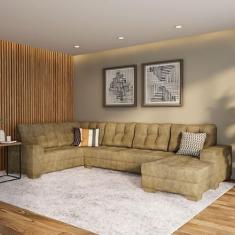 Sofá de Canto 6 Lugares com Chaise Direito Marseille Suede Amassado Marrom