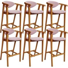Kit 06 Banquetas Alta Para Cozinha Bancada Bar Sala De Jantar Fixa Cecília L02 Bouclê Rosê