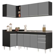Armário De Cozinha Modulado De Canto Direito 4 Peças Cp42 Com Pia Inox Preto-cinza - Lumil