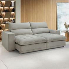 Sofá 4 Lugares Martinho Retrátil 20585 Boucle Gelo - Celflex, Bege, Mo