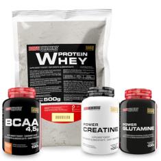 Kit Whey Protein Baunilha 500g + Power Creatina + Power Glutamina + BCAA 4.5g 100g - Bodybuilders