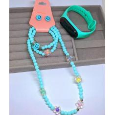 Kit Relógio Digital Led Prova água Bracelete Infantil Feminino Menina 