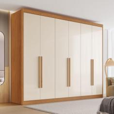 Guarda Roupa Casal 6 Portas Bergamo Conquista Móveis, Cinamomo/Off Whi