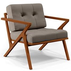 Poltrona Decorativa Sala de Estar com Cintas de Corano Laís B04 Linho Bege - Lyam Decor