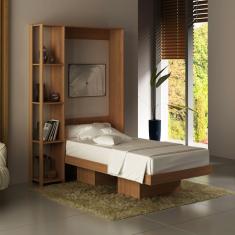Cama Articulada Solteiro 4 Prateleiras 2 Nichos 128,5x193cm CM8013 Tecnomobili Amendoa