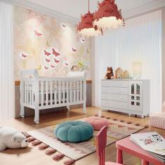 Quarto de Bebê Gran Selena Berço 3 em 1 Lila Cômoda Infantil com Porta Branco Carolina Baby