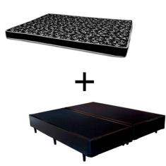 Cama Box Queen 158 Tecido Sintético Preto Com Colchão Hamburgo Bello Box - 100% Espuma - D28 Preto 54x158x198