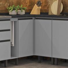 Balcão de Cozinha Canto Reto 1 Porta com Tampo Diva Cinza/Nero