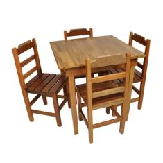 Conjunto De Mesa De Madeira Fixo Paulista 80X80 Com 4 Cadeiras Natural