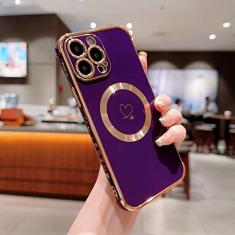 Luxo magnético amor coração caso de telefone para iphone 15 14 13 12 11 pro max plus casos de carregamento sem fio capa, roxo escuro, para iphone 12pro