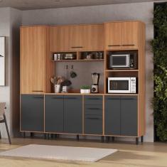 Cozinha Modulada Havana 4 Peças com Tampo e Torre Quente 10 Portas e 2 Gavetas Rovere/Grafite