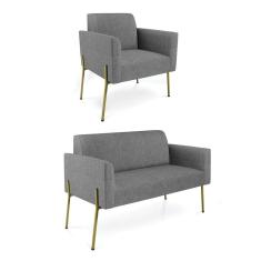 Sofá Namoradeira E Poltrona Pé De Ferro Dourado Marisa Linho D03 Grafite